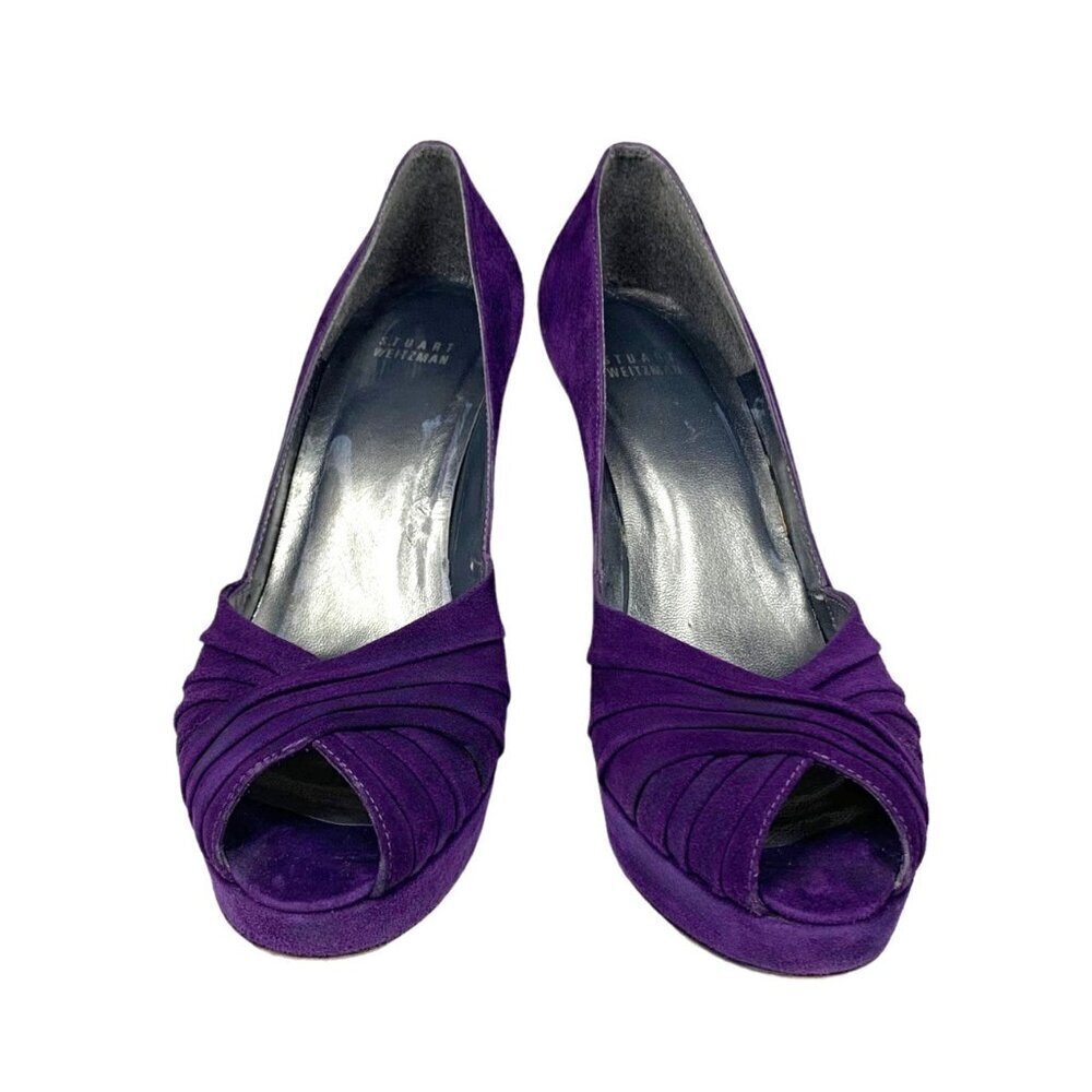 Stuart Weitzman Purple Suede Peep-Toe Heels - Picture 6 of 15